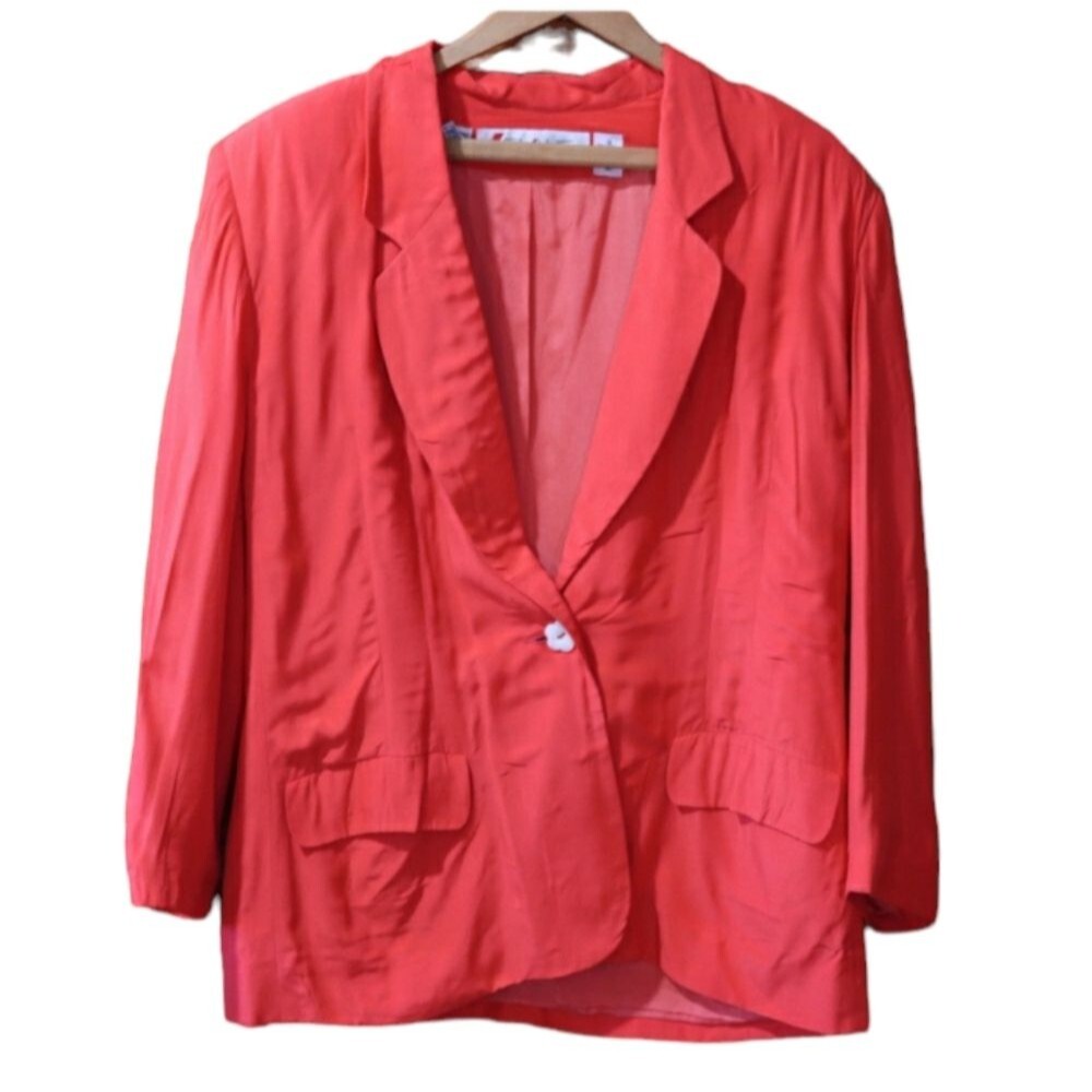 Chaus Orange One Button Flower Daisy Blazer Jacket 12